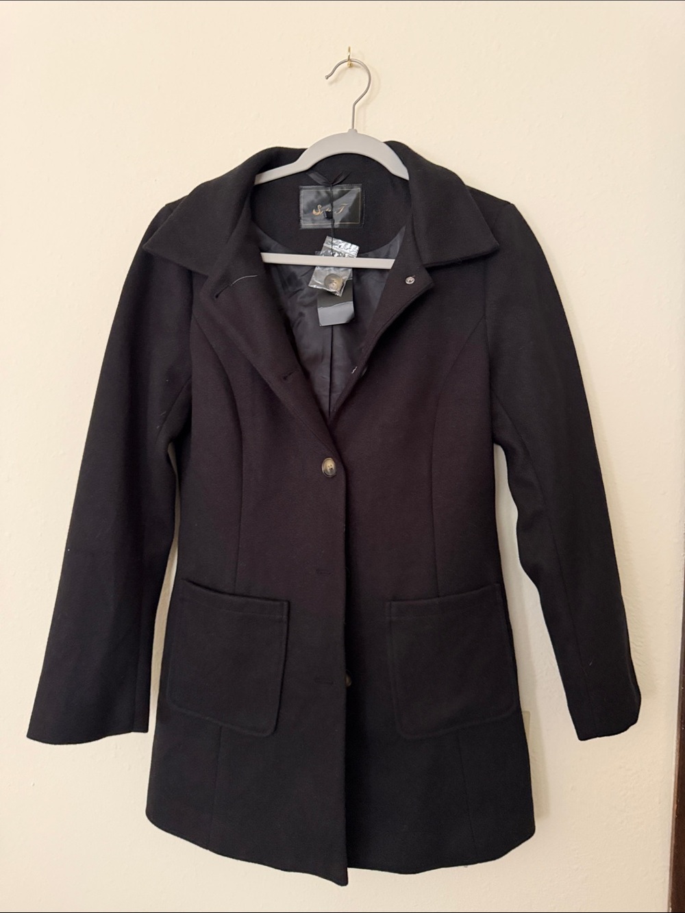 Women's Black Wool Blend Single-Breasted Coat